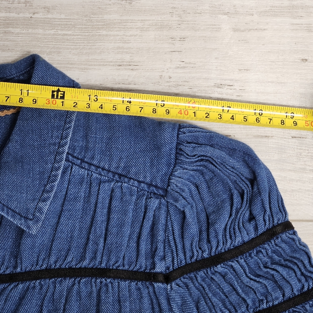 Maeve Leandra Shirred Yoke Mini Dress Size 2X Denim Button Down Ruffle Sleeves - Picture 3 of 15